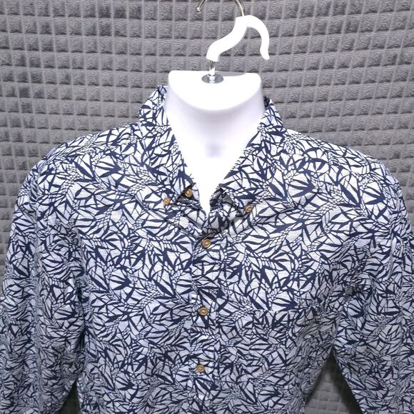 Button Long Sleeve Collared Shirt Mens Lg NWT Blue Tropical Lightweight Cotton - Picture 6 of 14